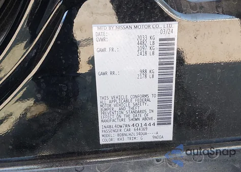 2024 Nissan Altima Sv Intelligent Awd из США, поврежденный, VIN 1N4BL4DW7RN401444